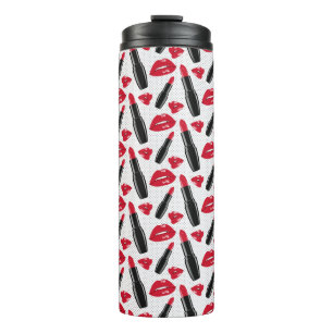 Lipstick en lips poka dot patroon thermosbeker
