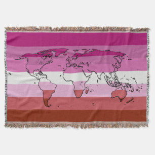 Lipstick esbian pride vlag met wereldkaart deken