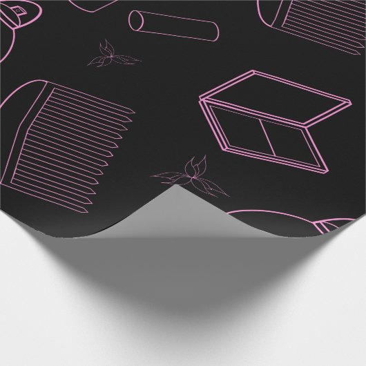 Lipstick, kam en poederdoos, blush, parfum cadeaupapier (Hoek)