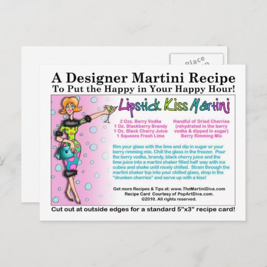 Lipstick Kiss Martini Recept Briefkaart (Voorkant / Achterkant)