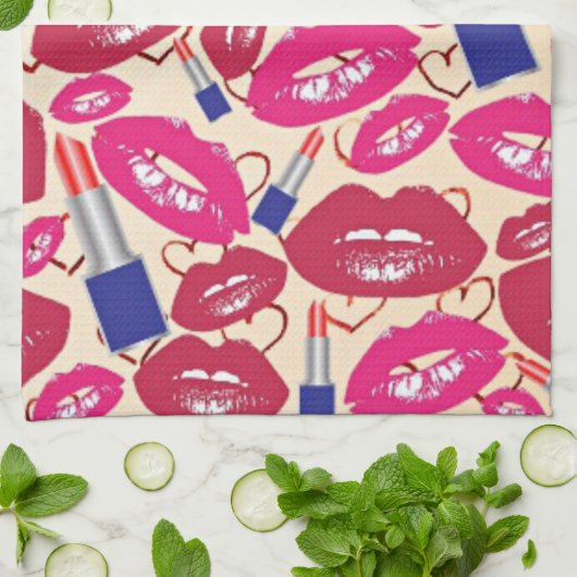 Lipstick Kiss Pattern Theedoek (Gevouwen)