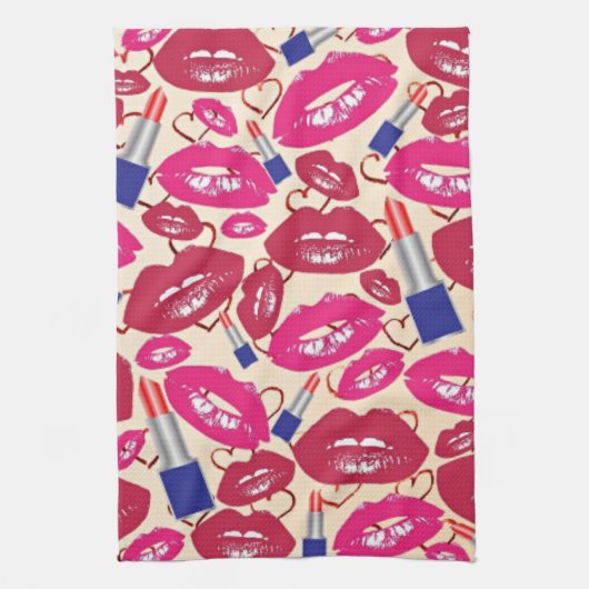 Lipstick Kiss Pattern Theedoek (Verticaal)
