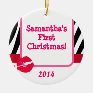 Lipstick Kiss Print Personalized Name Ornament