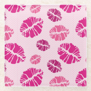 Lipstick Kiss Shape Print Patroon Glazen Onderzetter