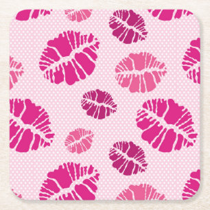 Lipstick Kiss Shape Print Patroon Vierkante Kartonnen Onderzetter