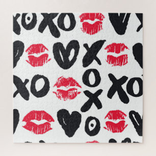 Lipstick Kisses Harten Naadloze Achtergrond Legpuzzel