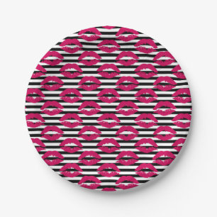 Lipstick Kus B&W Striped Patroon Papieren Bordje