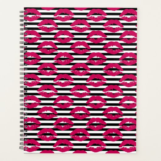 Lipstick Kus B&W Striped Patroon Planner (Voorkant)