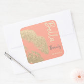 Lipstick kus print perzik goud beauty spa schoonhe vierkante sticker (Envelop)