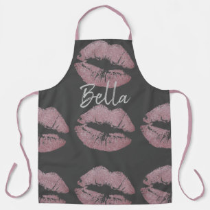 Lipstick kus print roze en grijs schattig schort