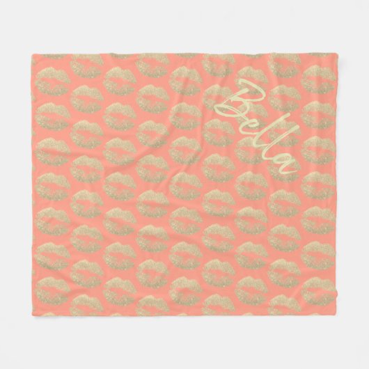 Lipstick kus print roze perzik goud schoonheid fleece deken (Voorkant (Horizontaal))
