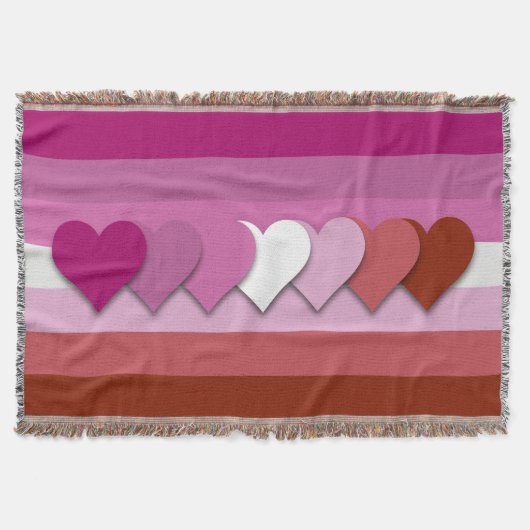 Lipstick lesbian pride flag with hearts throw blan deken (Voorkant)