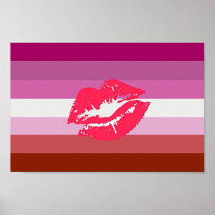 Lipstick Lesbische Pride Vlag en Lippen Poster