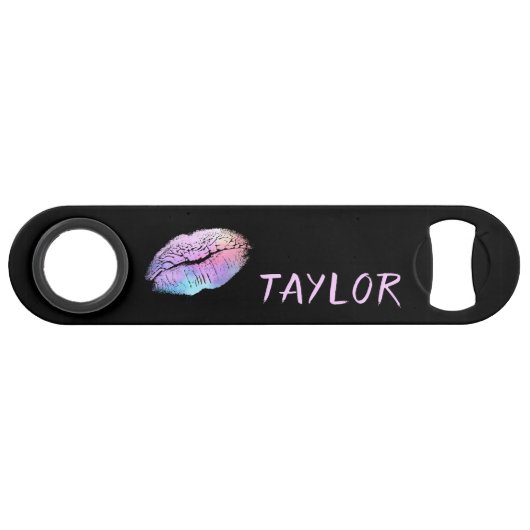 Lipstick Print Modern Neon en Black Speed Flessenopener (Voorkant (Horizontaal))
