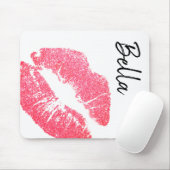 Lipstick print roze lip vlek kus wit muismat (Met muis)