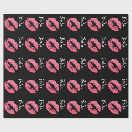 Lipstick print roze lip vlek zwart wit schattig cadeaupapier (Vlak)
