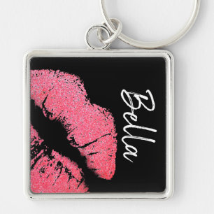 Lipstick print roze lip vlek zwart wit schattig sleutelhanger