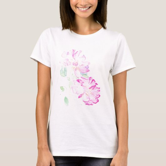 Lipstick Roze Waterverf Rozen T-shirt (Voorkant)