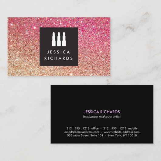 Lipstick Trio Logo Make-up Artiest Glitter Ombre I Visitekaartje (Voorkant / Achterkant)