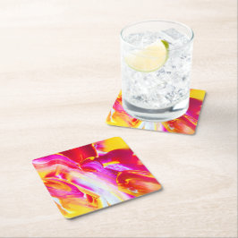 Liquid Flame - Helder Sinaasappel & Geel ontwerp Vierkante Kartonnen Onderzetter