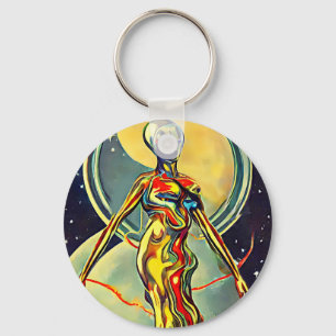 Liquid Metal Alien-vrouw Abstracte oorspronkelijke Sleutelhanger