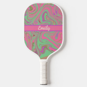 Liquid Patterned Pink Purple Script Name Pickleball Paddle