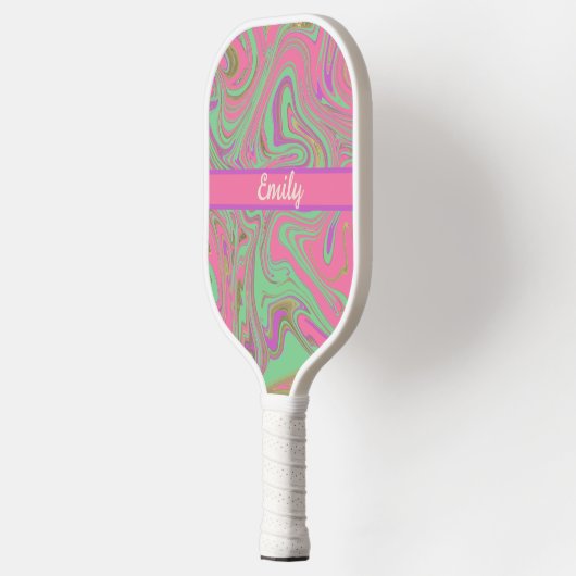Liquid Patterned Pink Purple Script Name Pickleball Paddle (Links)