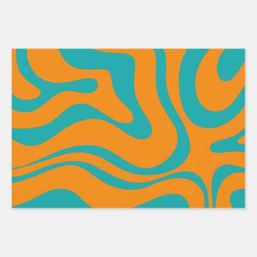 Liquid Swirl Retro Abstract Patroon Blauwgroen Sin Inpakpapier Vel (Voorkant 2)