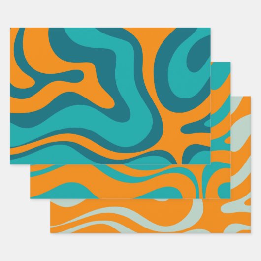 Liquid Swirl Retro Abstract Patroon Blauwgroen Sin Inpakpapier Vel (Set)