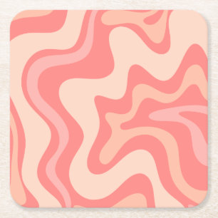 Liquid Swirl Retro Abstract Patroon Blush Roze Vierkante Kartonnen Onderzetter