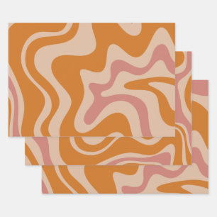 Liquid Swirl Retro Vibe Oranje en Dusky Pink Inpakpapier Vel