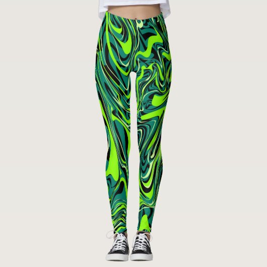 Liquide vert abstrait peint Leggings (Devant)