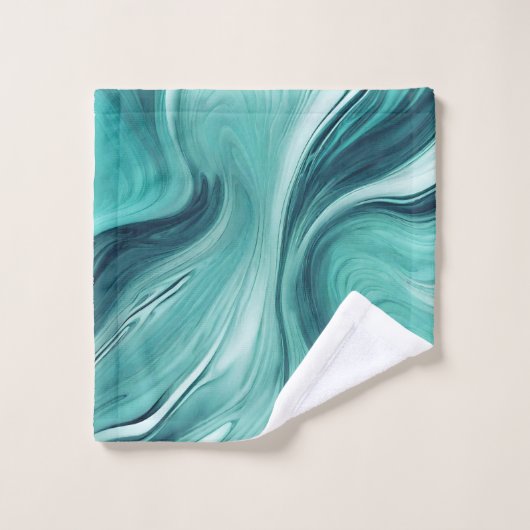 Liquide Vert Sarcelle Abstrait Versé sur Marbre (Gant de toilette)