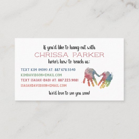 Lire la date Rainbow Handprints Carte d'appel (Dos)