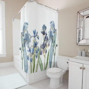 L'iris bleu botanique fleurit le rideau en douche
