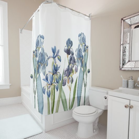 L'iris bleu botanique fleurit le rideau en douche (En situation)