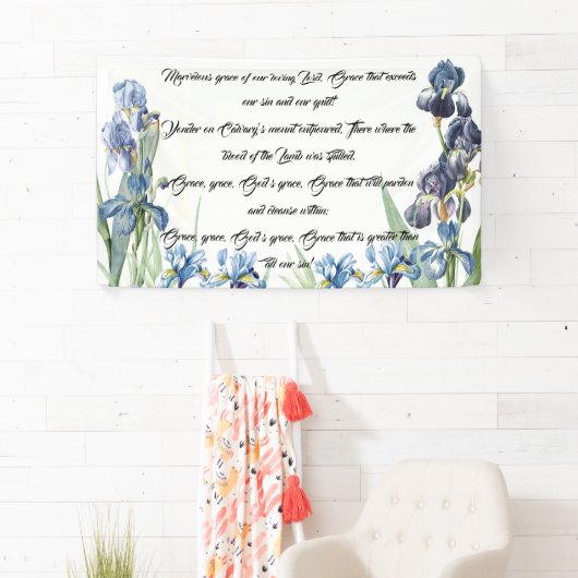 L'iris bleu fleurit la bannière de chrétien de (En situation)