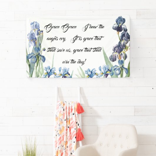 L'iris bleu fleurit la bannière de chrétien de (En situation)