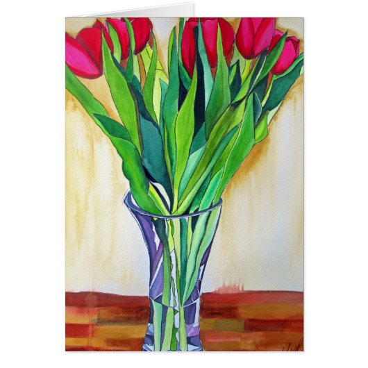 lis de tulipes roses et rouges en aquarelle (Devant)