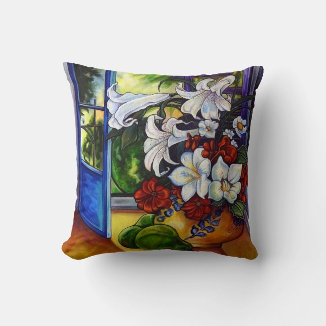 Lis et poires 16" X 16" coussin de coton (Recto)