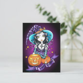 "Lisa" Halloween Pumpkin Witch Briefkaart (Staand voorkant)