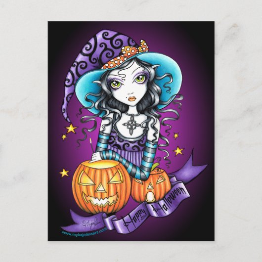 "Lisa" Halloween Pumpkin Witch Briefkaart (Voorkant)