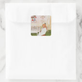 Lisbeth met gele tulp vierkante sticker (Tas)