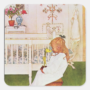 Lisbeth met gele tulp vierkante sticker