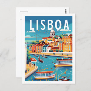 Lisboa Portugal Vintage Beroemde Reisplaats Briefkaart