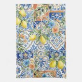 Lisbon Elegant Mediterranean Lemon Tile Pattern Theedoek (Verticaal)
