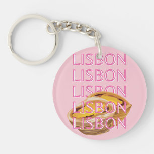 Lisbon Travel Art, Portugal, Roze, Preppy Sleutelhanger