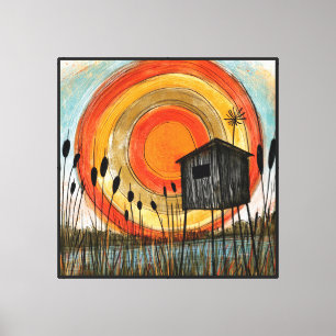 Lisdodde Zonsondergang Moeras Stelthuis Canvas Afdruk