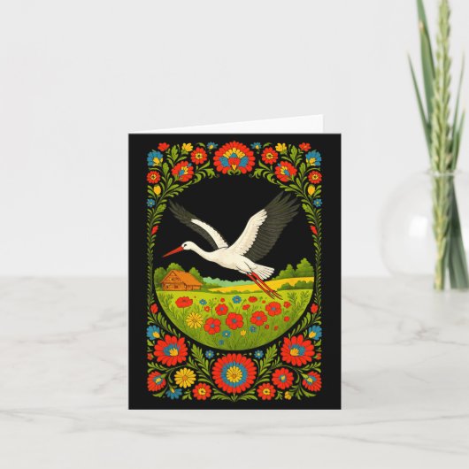 Lish Stork Folk Art Lska Countryside Design Kaart (Voorkant)