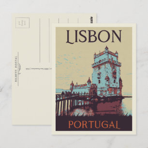 Lissabon Belem tower illustratie Portugal Briefkaart